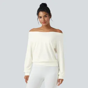 Halara Off-shoulder Long Sleeve Fleece Yoga Sports Top