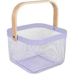 Metal Mesh Steel Basket, Storage Organizer Basket Multi-functional Hanging Kitchen Baskets Fruit Basket Bin with  Handle for Kitchen Bathroom Picnic Shopping Decor Cabinet Home, Purple