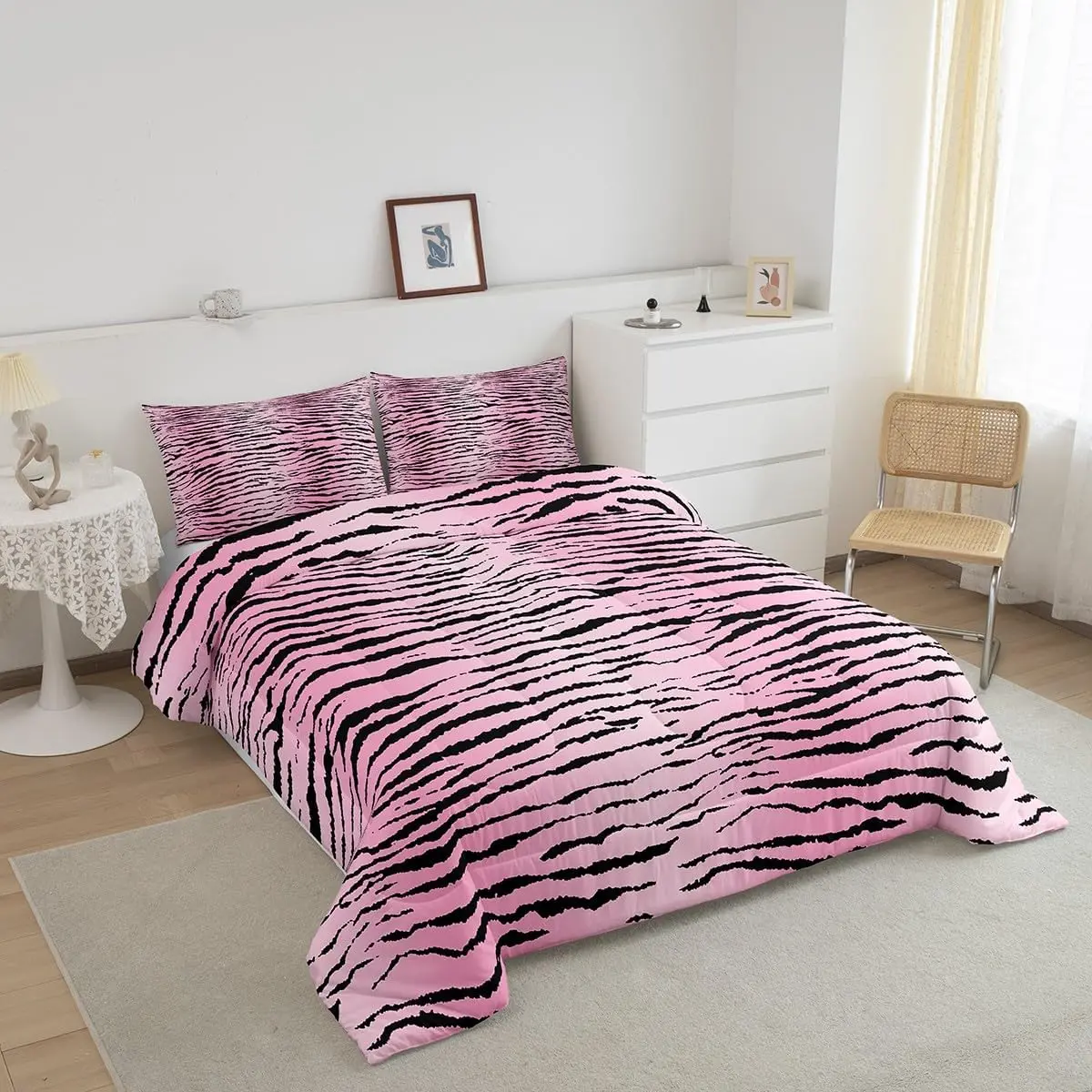 Feelyou Twin Size Pink Black Zebra Microfiber Bed Cover Set - Unique Bedding Set with Animal Print Duvet, Decorative Bedroom Linens, Bedding Sets