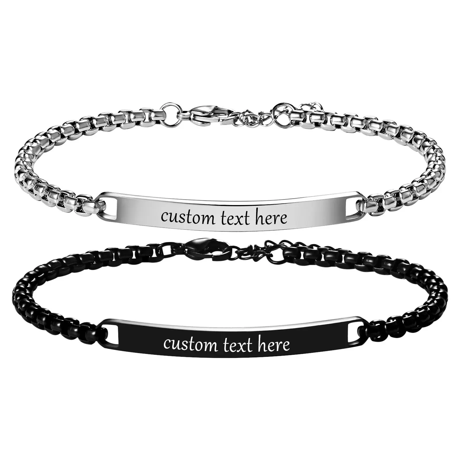 OIDEA Unisex Personalized Engraved Stainless Steel Matching Couples Bracelets Set - Adjustable, Hypoallergenic Bracelet, Non Tarnish Bangle, High Quality, Fadeproof Mirror-Polish Chain, Fashionable Jewelry, Custom Anniversary Gift
