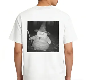 Fat Wizard Cat T-Shirt Unisex Wizard Cat in the Woods Graphic Tee Sarcastic TikTok Meme Novelty Short Sleeve Apparel for Men and Women Aesthetic Sassy Pet Fashion Top Viral Fantasy Streetwear Shirt