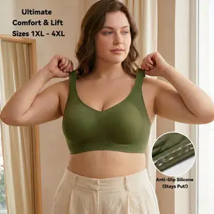 Plus Size Wirefree Bra 1X-4X, Seamless Comfort Bralette For Women C-DD, Integrated Molded Cups, Wide Straps, Back Smoothing Everyday Sleep Bra