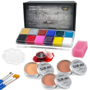 SFX Scar Wax Makeup Kit with Fake Blood & Face Paint – Halloween Cosplay, Body Paint Christmas Party, Facial Painting Set Stage Theatrical, Carnival Makeup Set Superbat Colors water activated