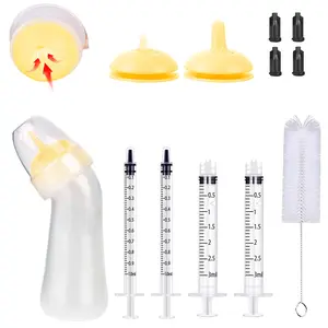 Pet Nursing Bottle Kit for Newborn Animals,Kitten Bottle Feeding Kit Silicone Anti-Choking Nipple and Kitten Syringe for Kittens Puppys Rabbits Squirrel (Yellow) cat pacifiers