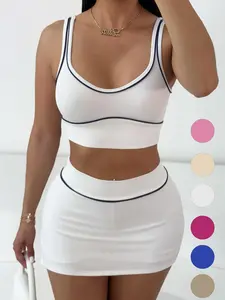 Two-piece Set Women's  Crop Tank Top & Skirt, Casual Fashion Cozy Breathable  Set for Daily Outdoor Wear, Ladies Clothes for Summer