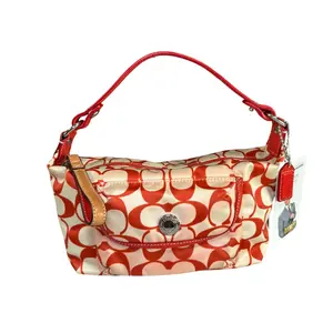 Pre-owned coach Nylon Mini Bags Mini Hampton Red Cosmetic Make Up Shoulder Purse