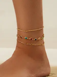 Women's Heart-Shaped Crystal Anklet Set, Ankle Bracelets, Fashionable Summer Jewelry Accessory, Synthetic Material Design, All-Season Wear, Anklets Jewelry