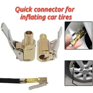 Tire Air Chuck with Clip Adapter, Brass Locking Tire Inflator Hose Adapter, Car Tire Inflator Nozzle Connector for Vehicle, Automotive Tire Inflator