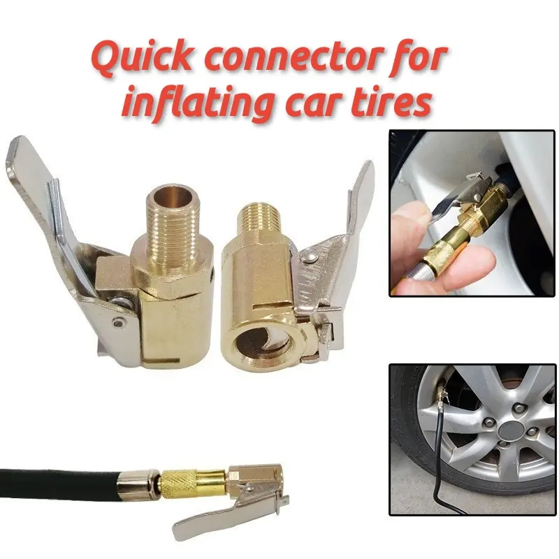 Tire Air Chuck with Clip Adapter, Brass Locking Tire Inflator Hose Adapter, Car Tire Inflator Nozzle Connector for Vehicle, Automotive Tire Inflator fathersdaygift