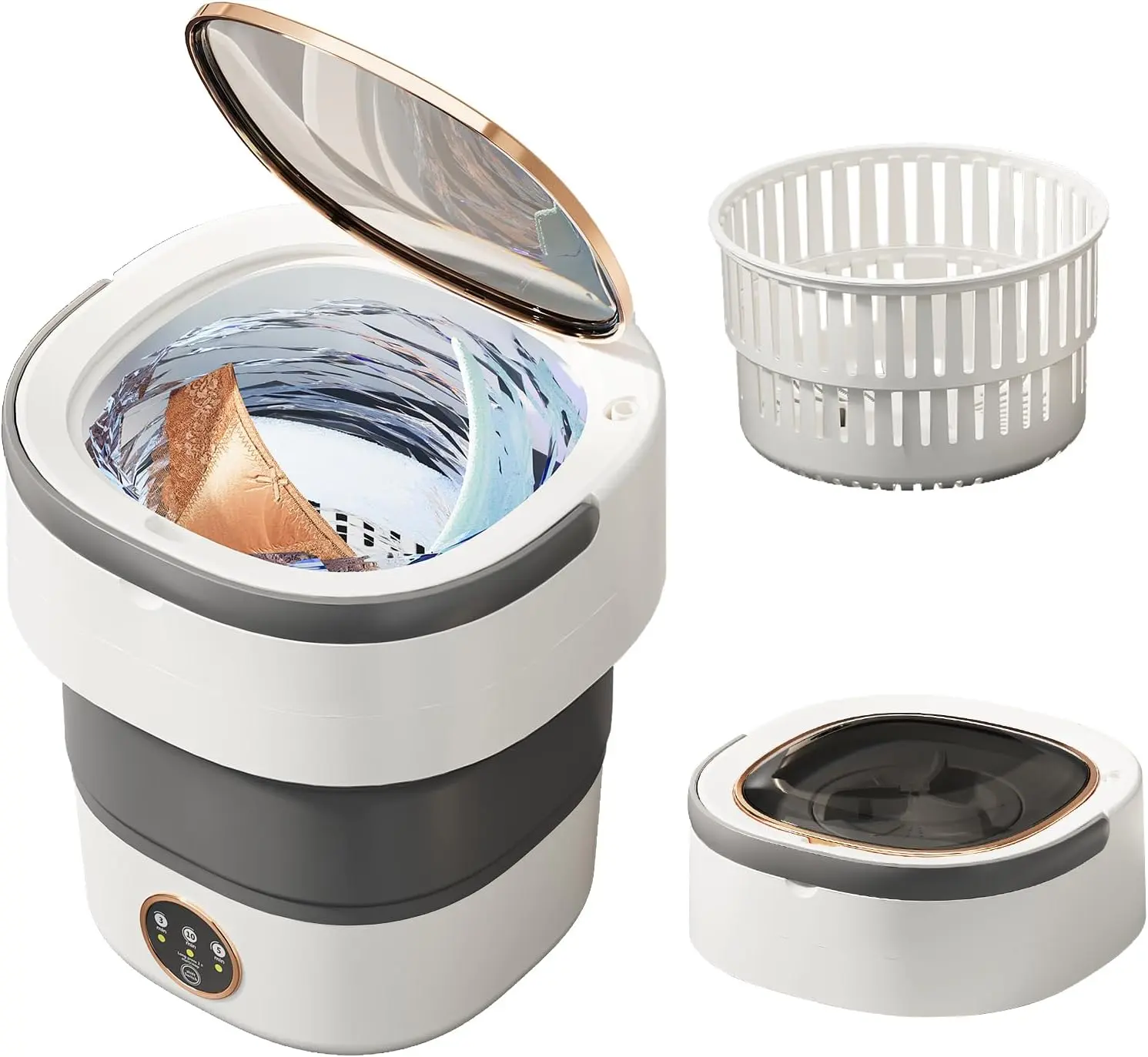 Portable Washing Machine - 20L Small Foldable Washer with Spin Basket, 3-Mode Deep Clean Mini Laundry Machine for Travel, Dorms, Ideal for Baby Clothes, Underwear, Socks, Gray