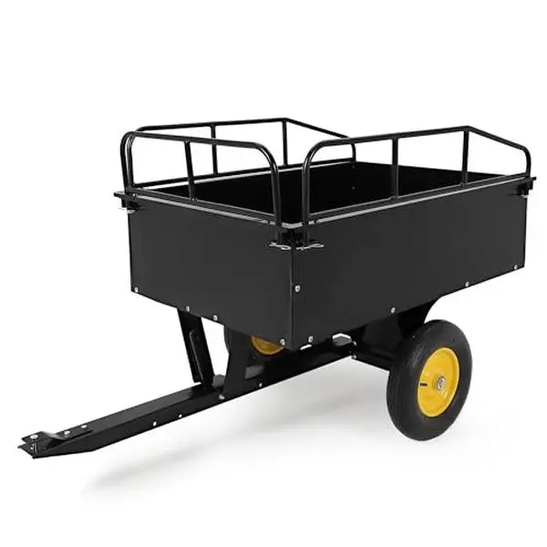 GARVEE Heavy-Duty Metal Frame ATV Dump Trailer - 750lb Capacity, Removable Sides, 15 Cubic Foot Utility Hauler with Steel Base for Lawn Tractors, Yard Work (Yellow)