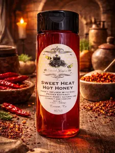 The Armored Kingdom Premium Natural Hot Honey Infused with Chili (12oz) - Pure, Low Calorie, Caffeine Free, Bold Flavor, Rich Taste, Ambient Cupboard Cooking Essential