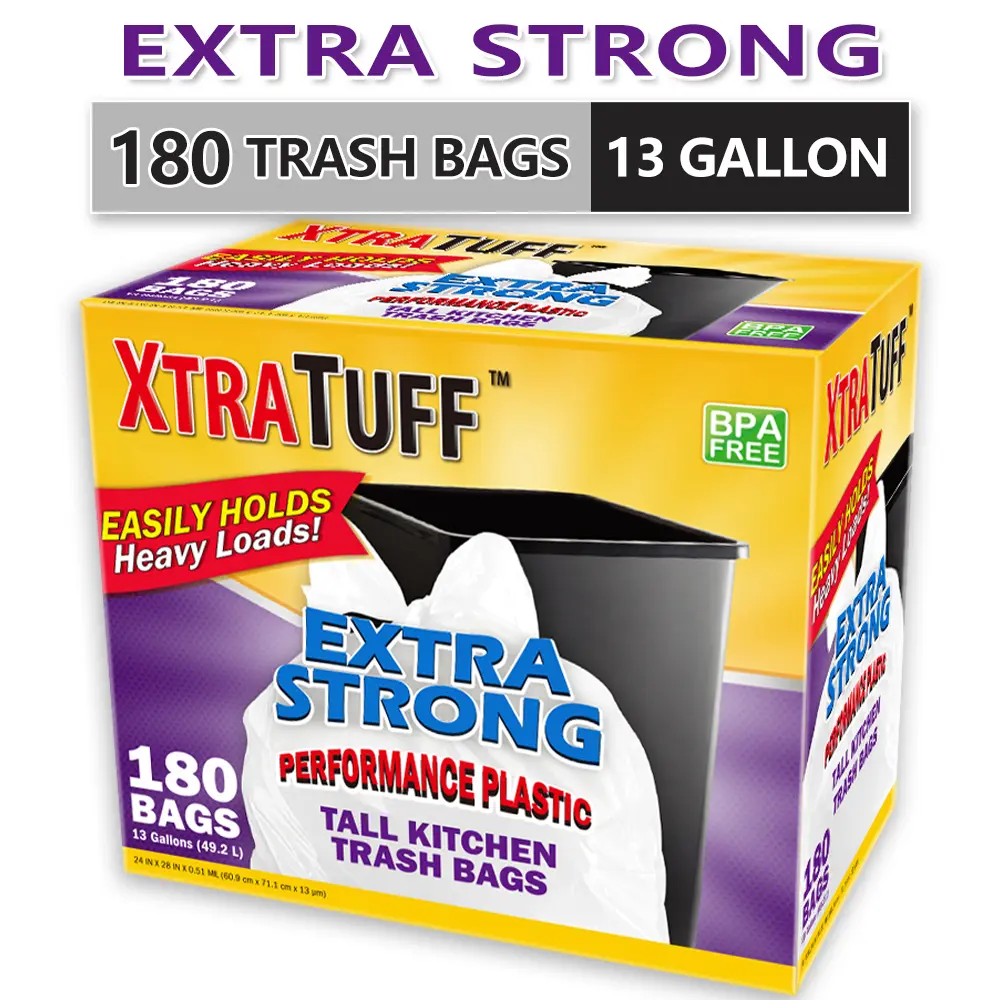 13 Gal Expandable Heavy-Duty Plastic Multipurpose Disposable Trash Bags - Durable, Leak-Proof, Odor-Proof Sanitary Waste Solution for Kitchen, Outdoor Use, Sturdy Trash Bags, Durable Trash Bag