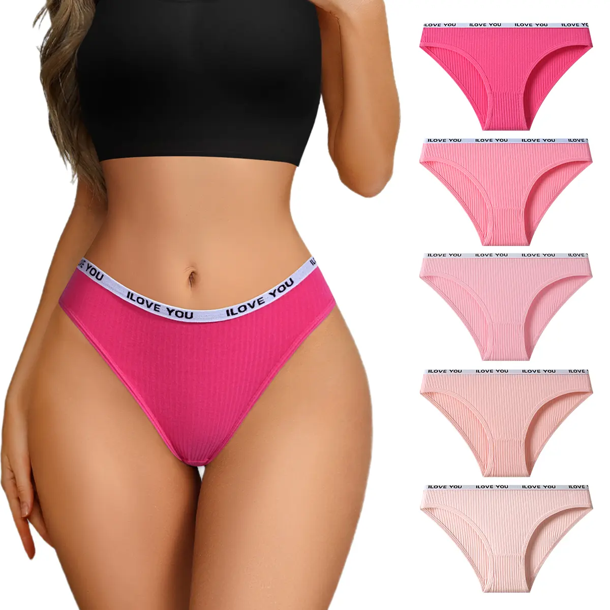 Hotcom Women's Regular Fit All-Cotton Briefs - Cheeky, Contrast Bind, Soft Breathable Machine-Washable Knickers with Chic Letter Print, Mixed Color (5pcs) Everyday Essential Underwear, Classic Briefs, Easy Wear, Airy For All-Day Wear