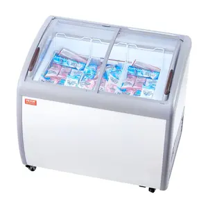 VEVOR Commercial Ice Cream Display Case, 16.3 Cu. ft Chest Freezer, Mobile Glass Top Deep Freezer, Restaurant Gelato Dipping Cabinet with 5 Wire Baskets, 2 Sliding Glass Doosr, Locking Casters, WhiteVEVOR Super Brand Day