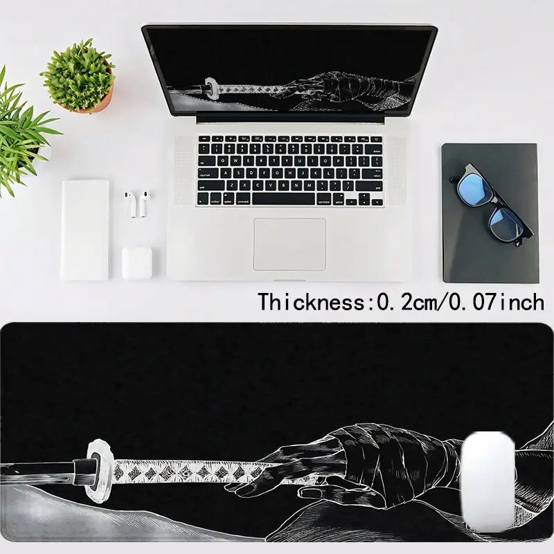 1pc Samurai Katana Sword Graphic Mouse Pad Computer Keyboard Mouse Pad Large Mouse Pad with Non - Slip Rubber Base Desktop Mat Perfect Gift for Home and Office