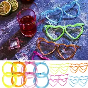 8pcs Funny Party Glasses Straw, Fun Heart-Shaped Drinking Straw Eyeglasses | Reusable Plastic Party Accessories with Loop Straws for Birthday Parties, Annual Meetings & Themed Events