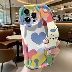 Graffiti Wave Phone Case, Colorful Retro Oil Painting Love Heart Pattern, Cute Curly Wave Border Phone Case, Anti-drop and Precise Camera Lens Protection.Suitable for iPhone 16 Series Plus 11 12 13 14 15 16 17Pro Max Protective Case