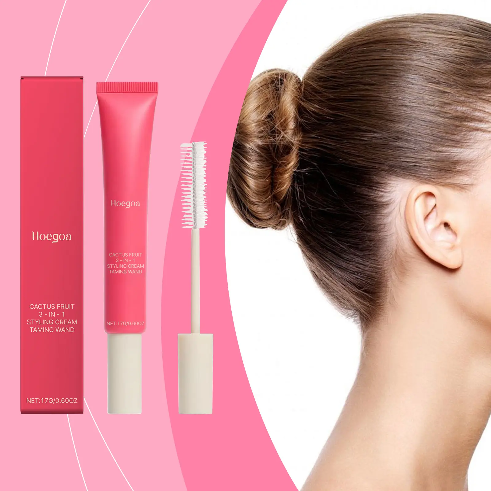 Cactus Fruit 3-in-1 Styling and Smoothing Cream Stick, Unisex Hair Care that Nourishes and Styles, Hair Styling Product Includes Application Brush for Daily Use, Hair Products