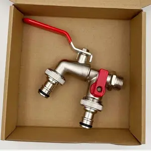 Double Outlet Garden Faucet, Country Style 304 Stainless Steel Single Hole Installation, Universal Thread Metal Outdoor Faucet, Garden Hose Connector