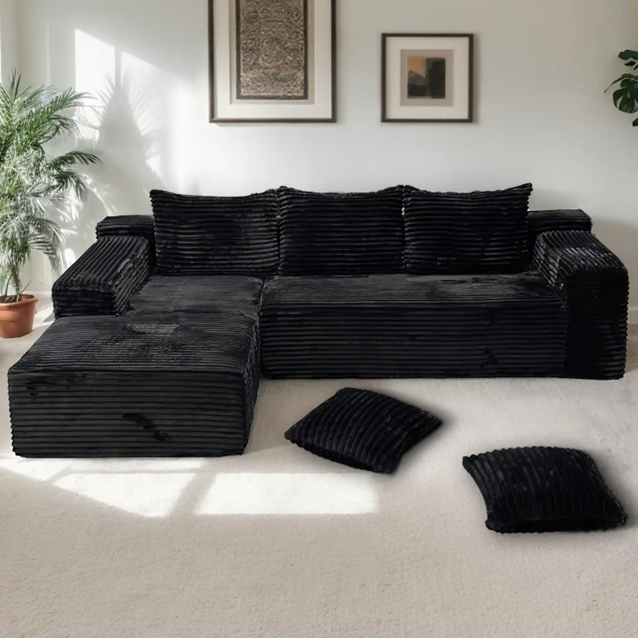 [2 Packages Shipping] 106" L Shaped Boneless Sectional Couch, Vacuum Compression Sofa in A Box, No Assembly, Cloud Soft Memory Foam Frameless Sofa, Space Saving Corner Couch for Apartment Small Space modular
