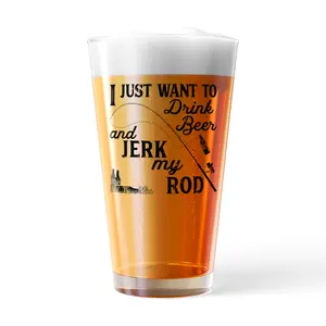 I Just Want to Drink Beer and Jerk My Rod Pint Glass Funny Fishing Joke Novelty Cup-16 oz Funny Drinking Glasses Sarcastic  Funny Fishing  Novelty Drinking Glasses White Standard
