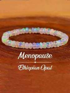 September Laurel  Natural Ethiopian Opal Bracelet for Menopause, Stretchable Elastic Rope Jewelry, Trendy Stack Bangle, Helps Maintain Emotional Balance, Women's Healing Accessory, Beaded Bracelet, Stackable Bracelets