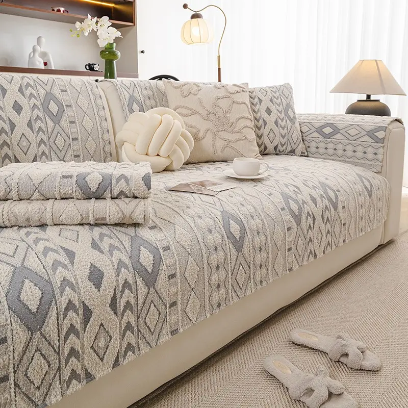 Thick Velvet Sofa Cover, Washable Elastic Sofa Slipcover, Non-Slip Cushion, One-piece sofa cover, Retro style and three-dimensional texture, Soft and skin-friendly, Perfect for living rooms, bedrooms, offices, Suitable for single to four-seater sofas