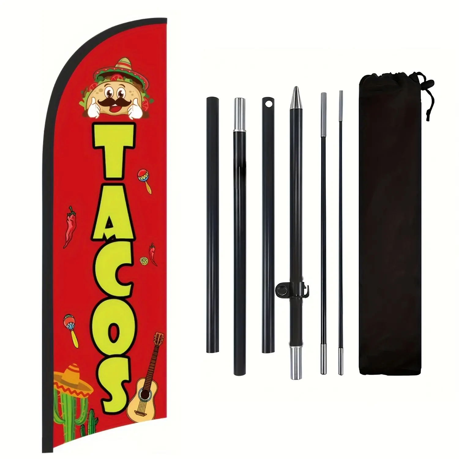 Tacos Shop Flag, Polyester Advertising Flag with Flag Pole and Ground Stake, Outdoor Promotion Yard Sign Banner Decoration for Tacos Shop, Outdoor Flags, Standing Banner, Outdoor Banners