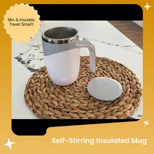 ThermoStorm's Automatic Mixing Mug - Magnetic Stainless Steel Double-wall Vacuum Insulated Self Stirring Coffee Cup for Travel & Home Use