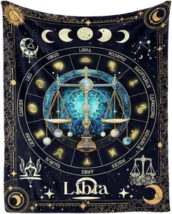 Libra Zodiac Blanket for Boys Girls, Secret Astrology Themed Design Printed Throw Blankets for Kids Lap, Chair Sofa, Soft Fleece Cozy Blanket, 40"x 50"