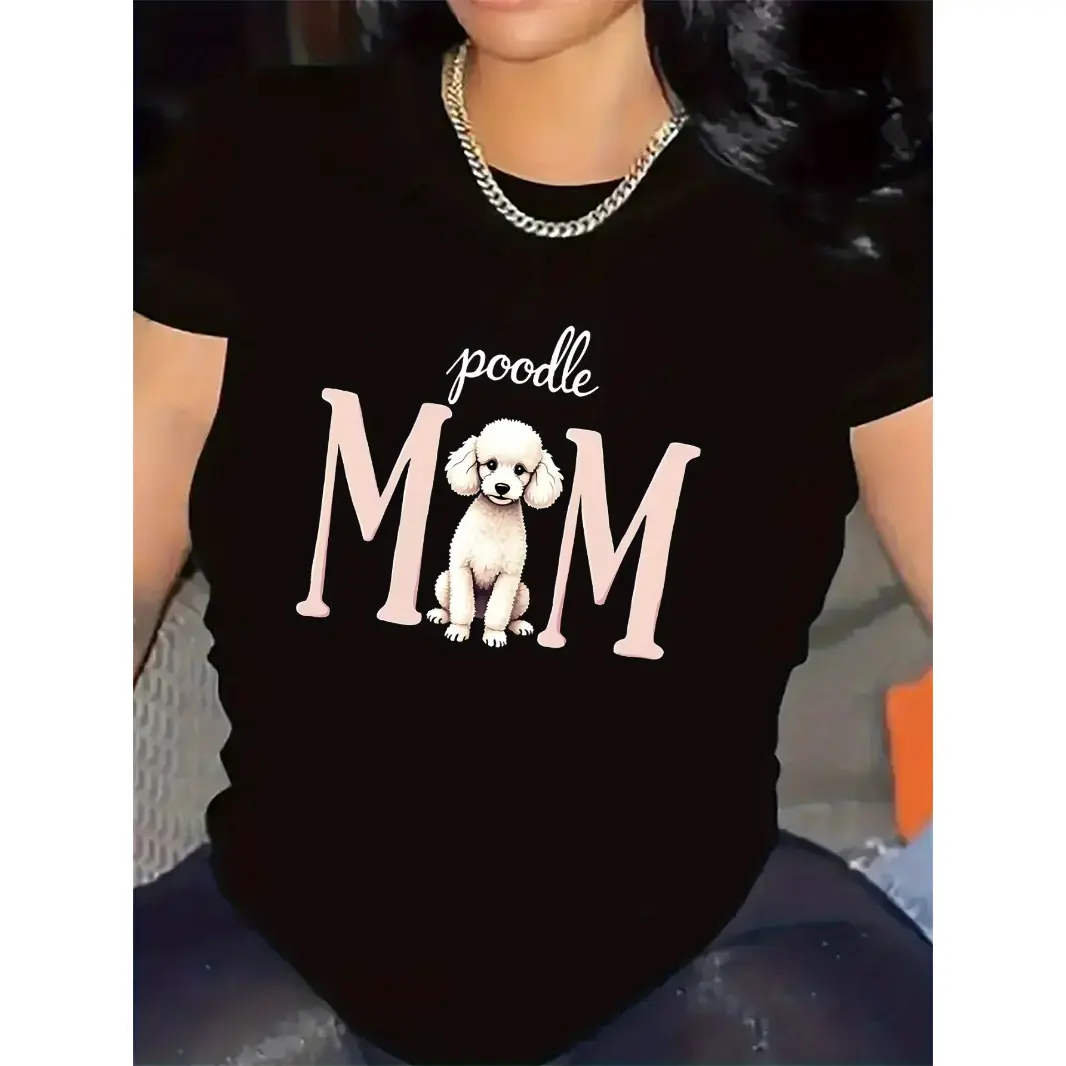 Womens Cotton Graphic Tee Poodle Mom Shirt Cute Dog Lover Top Short Sleeve Casual Crewneck T Shirt For Everyday Wear Gifts For Pet Moms