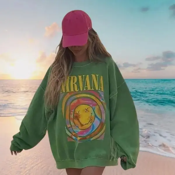 Nirvana Smile Face Sweatshirt, Preppy Sweatshirt, 90’s vintage tees, Hot Pink Nirvana Sweater, sweatshirts for women, graphic tees women, unisex shirt