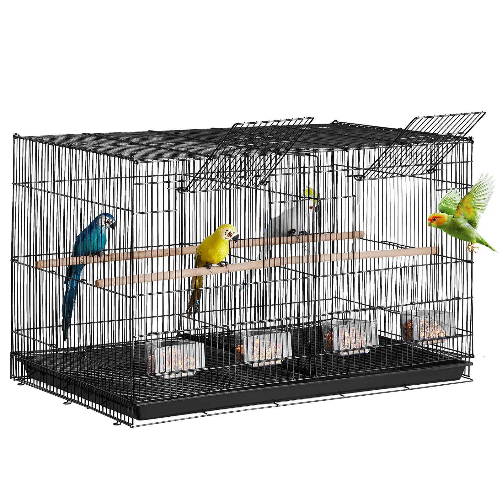【DealsForYouDays】VEVOR Bird Cage, 18 in, Small Parakeet Cage with Divider, Sturdy Metal Bird Flight Cage, Travel Birdcage with 5 Perches & 4 Feeding Cups, Parrot Cage for Canaries Lovebirds Cockatiels Budgie, Black