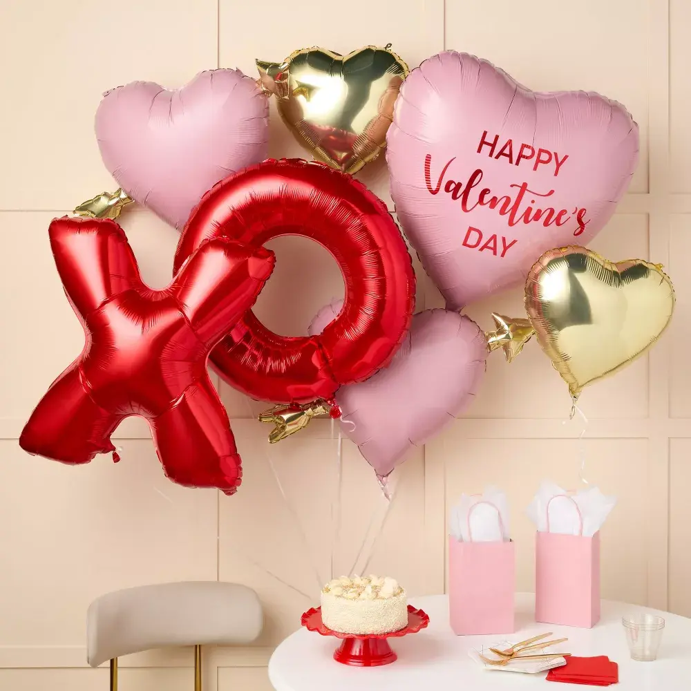 Spritz 7ct Pre-Inflated Helium Valentine's Day Foil Balloon Set, Assorted Heart Party Balloon Decor Bundle