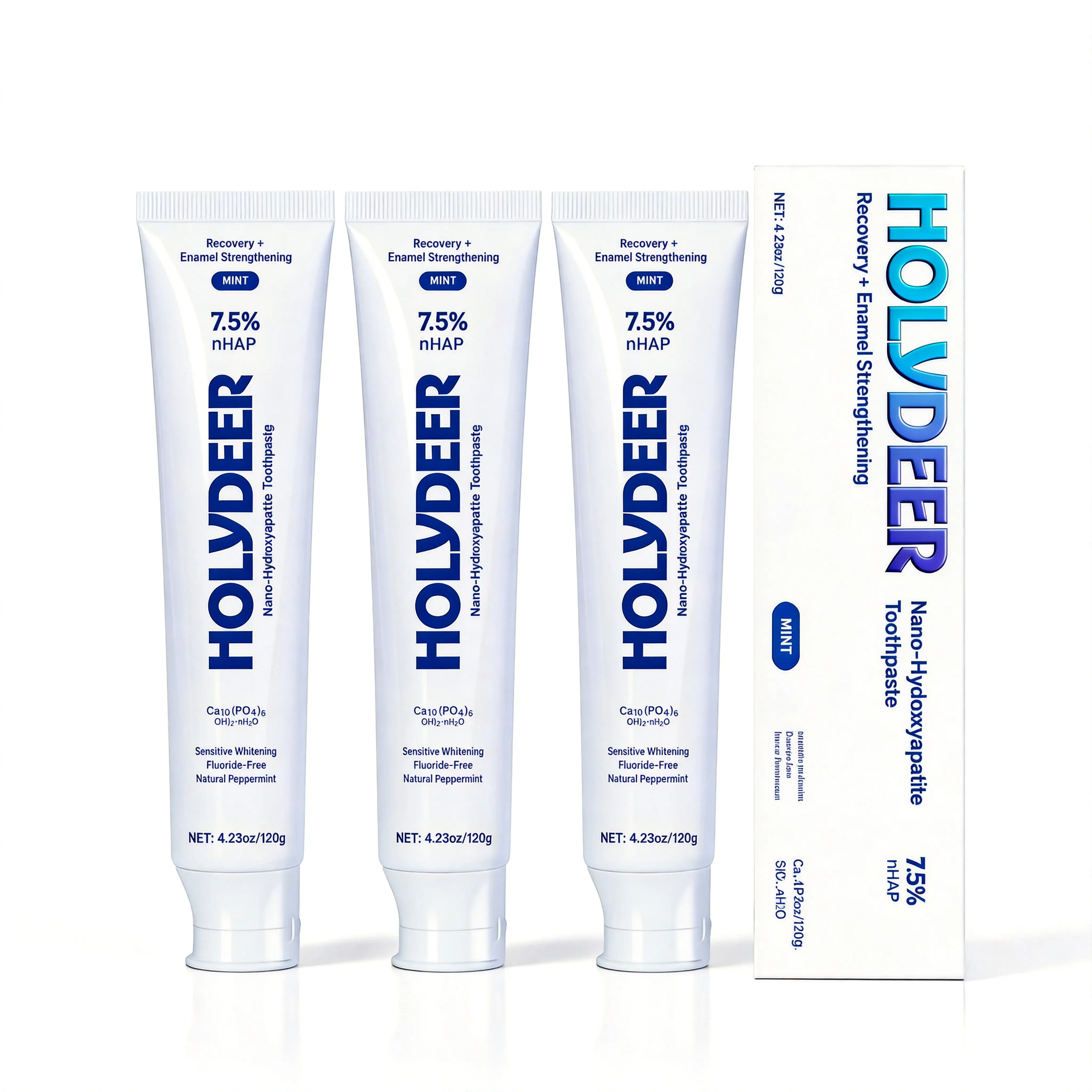 Hydroxyapatite Holydeer Toothpaste-3PCS Fluoride-FreeEnamel Repair, Sensitivity Relief, Gentle Whitening Daily OralCare, Natural Peppermint Freshness, Upgrade Edition