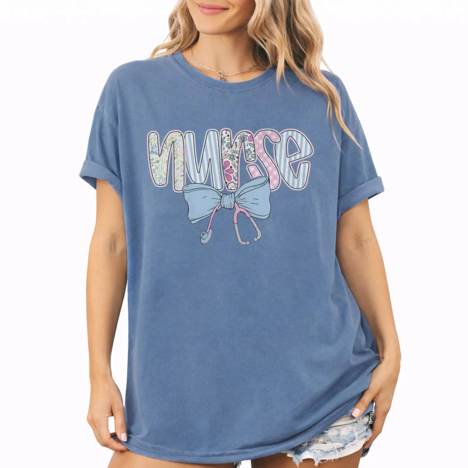 Comfort Colors Nurse Shirt, Coquette Bow Stethoscope Floral Graphic Tee, Preppy Cute RN Aesthetic T-Shirt, Gift for Nurses