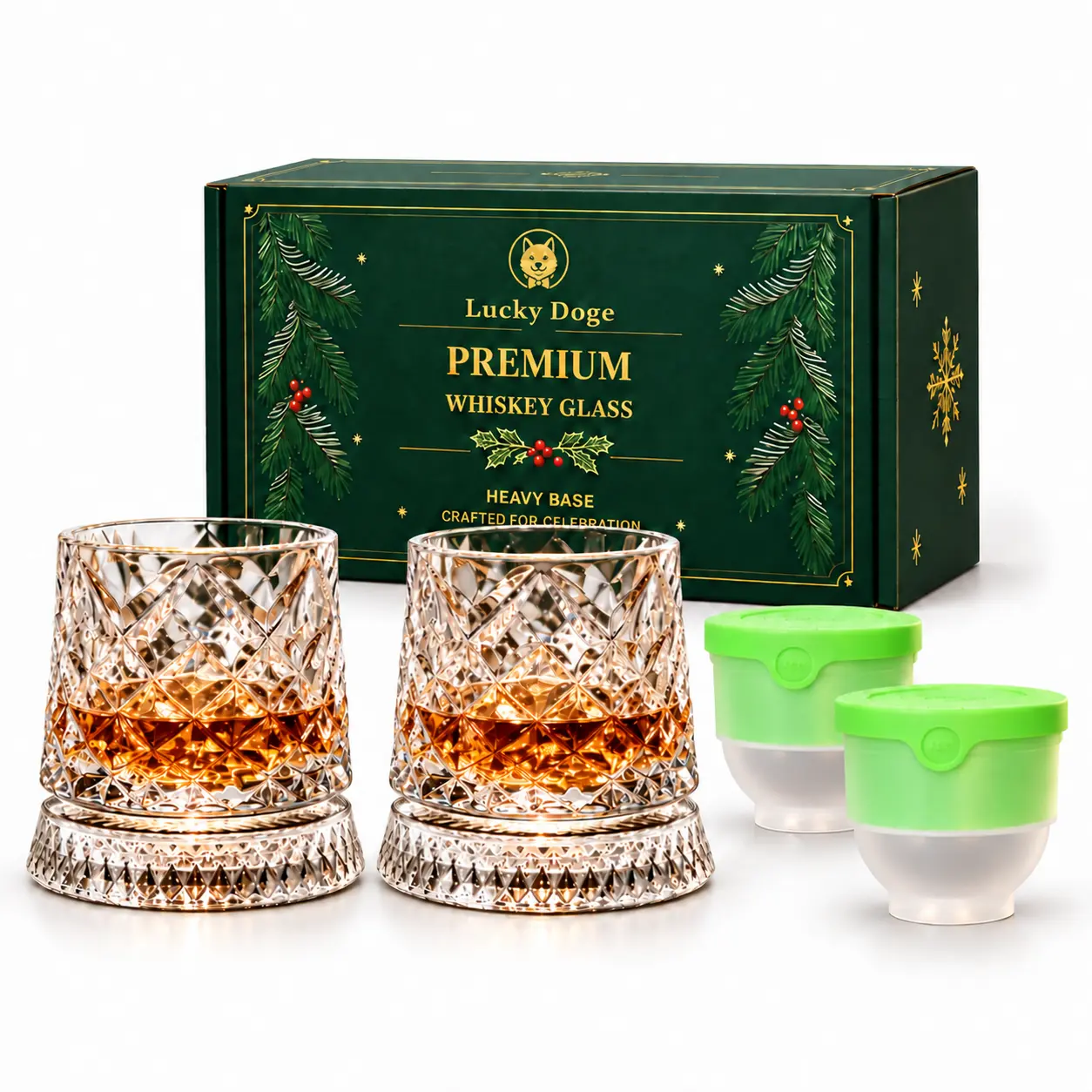 Spinning Crystal Glass - 600g Heavy-Duty, 260mL Large-Capacity, Heavy Base Kitchen Drinkware for Home & Party, Gift Package Ready Barware Gift for Men, Suitable for Christmas Gifting