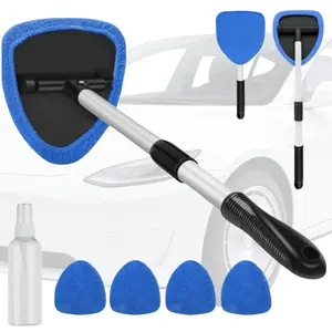 Home Hacks Car Window Cleaner Kit Extendable Handle Windshield Cleaning Tool with 6 Reusable Microfiber Pads with Air Vent Brush & Empty Spray Bottle, Car Gadgets Home Essentials