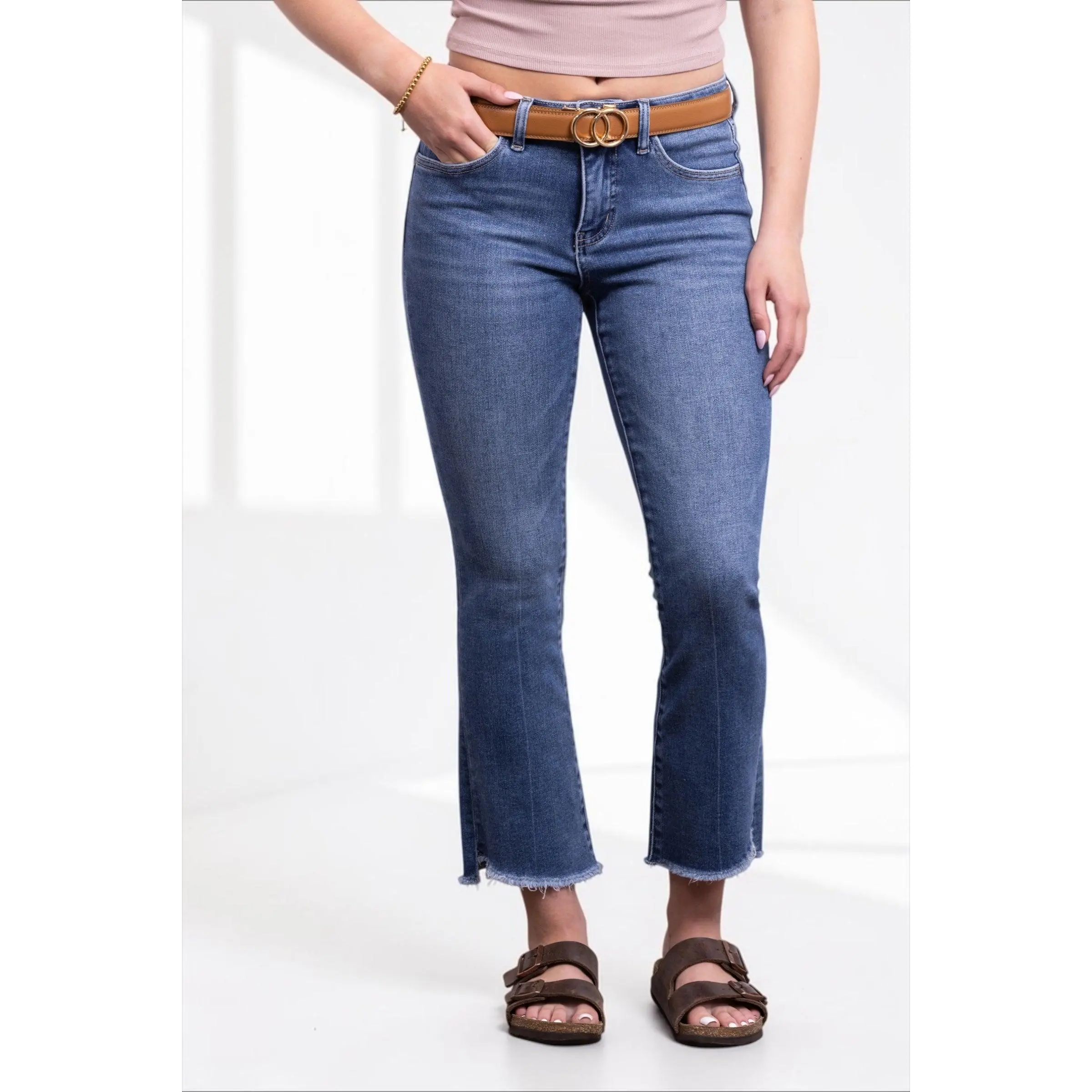 Women's The Knox Mid-Rise Cropped Bootcut Tummy Control Jeans - Blue, Cotton-Spandex Fabric, Everyday Bottoms, Fitted