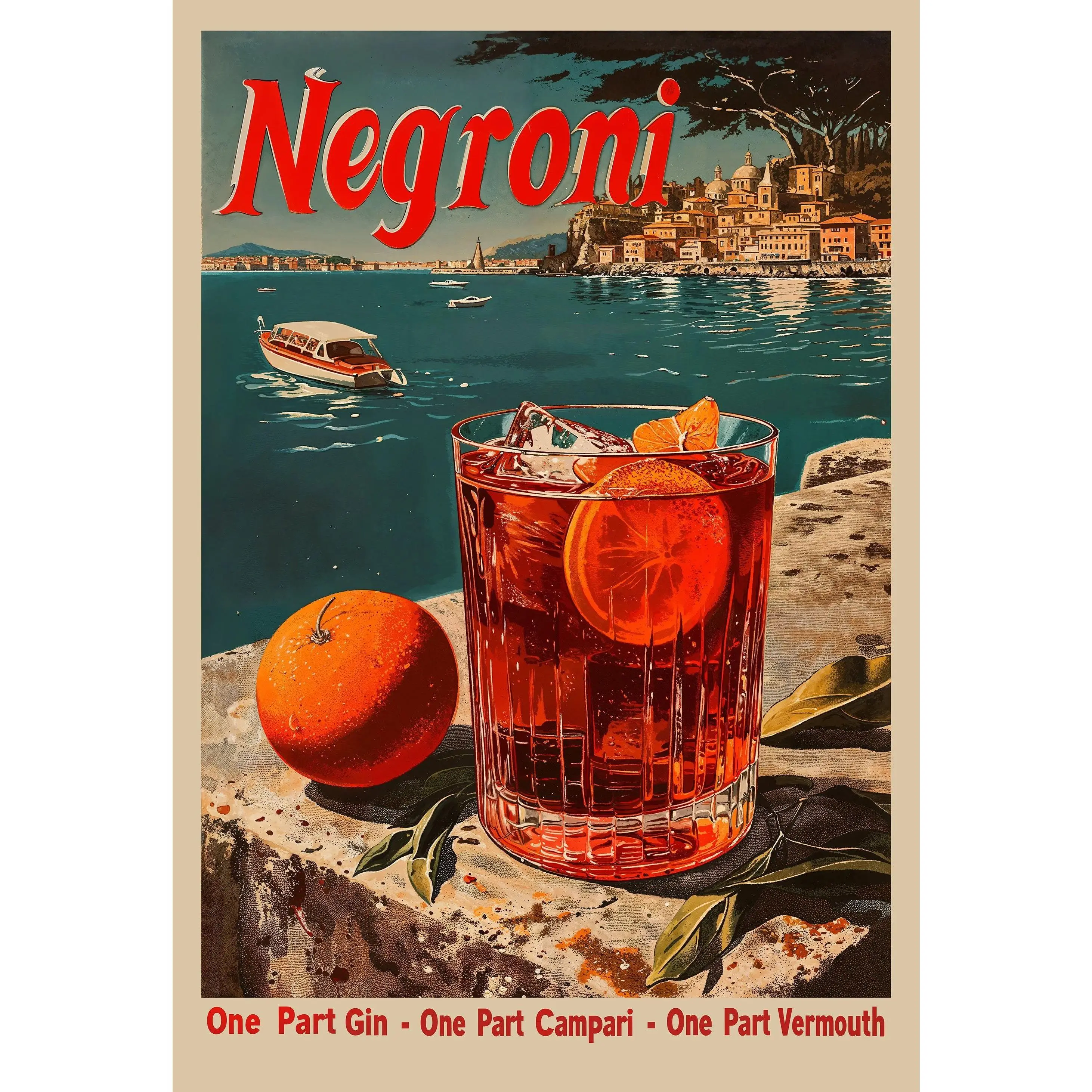Negroni Cocktail Wall Art, Vintage Alcohol Poster, Retro Bar Decor Digital Print