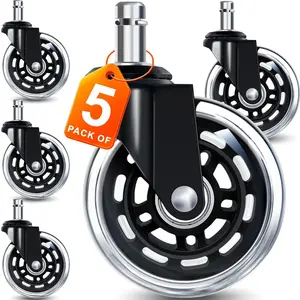 Office Chair Wheels Replacement Rubber Wheels Universal Fit 3 Inch Casters Heavy Duty Noise Free for All Floors 5 Pack