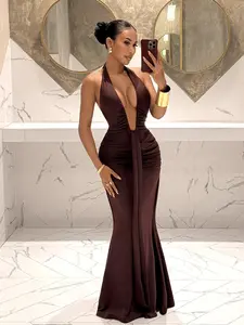 Summer Evening Gown, Long Fish Tail Fitted Dress, Deep V Backless Design, Formal Party & Carpet Wear, Elegant Style Ffsp2624