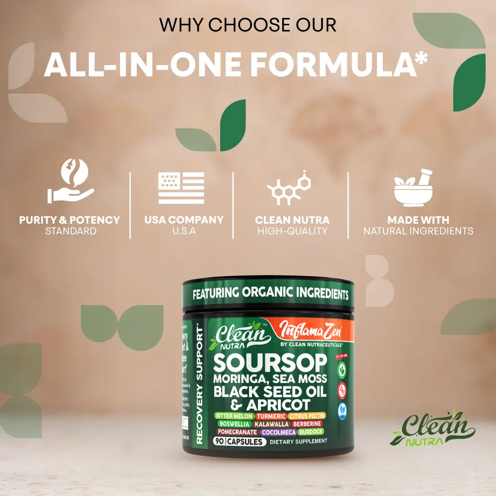 Clean Nutra Soursop, Moringa, Sea Moss, Black Seed Oil & Apricot