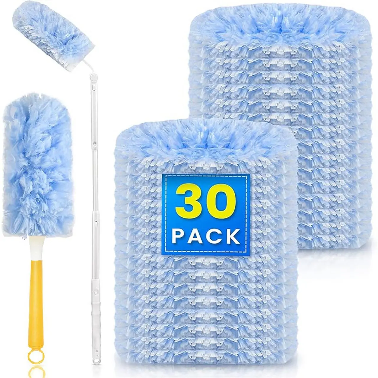 Disposable Duster Set, 1 Set Electrostatic Duster with Replacement Brush Head & Handle, Household Cleaning Tool for Home Kitchen Bathroom, Disposable Duster Refills