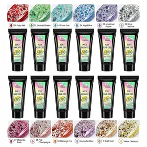 OsNailmall 12 Colors Glitter Sequins Nail Builder Gel, Poly Extension Gel for Quick Nail Art, Perfect for DIY Manicure Supplies