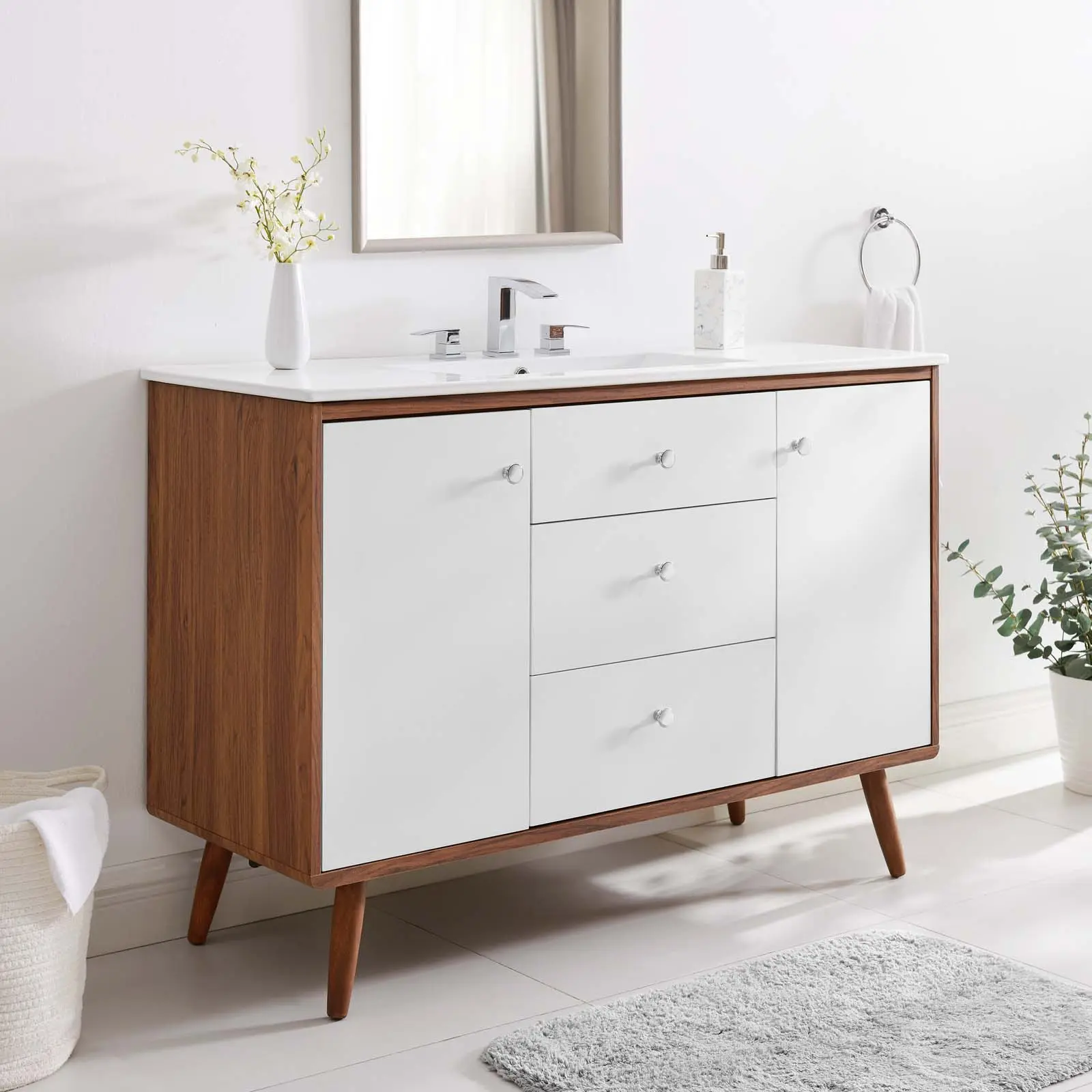 Modway Transmit 48" Single Sink Bathroom Vanity - Bathroom Cabinet in Walnut White