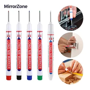5Counts Deep Drill Hole Long Nib Marker,20mm Tip Deep Hole Pen,Quick-Dry Waterproof Marker Pen,Woodworking Marker Pen,Marking Pen for Wood,Wall,Plastic,Cardboard Construction Site Pen,MirrorZone.
