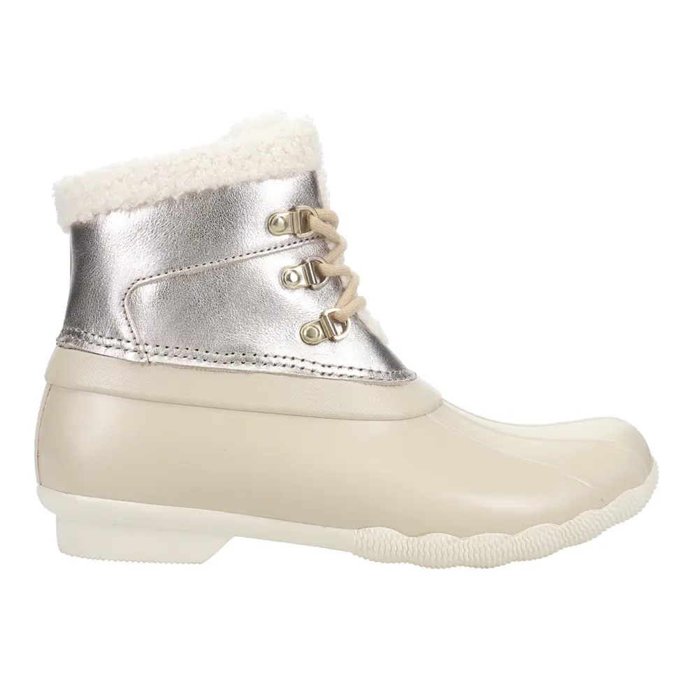 Sperry Womens Saltwater Alpine Metallic Duck Casual Boots Ankle Low Heel 1-2" - Off White, Silver