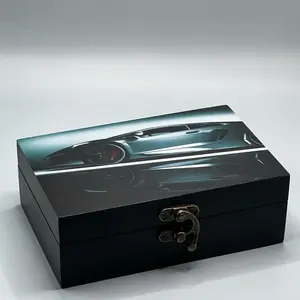 Custom Memory Box - B&W Car & Reflection Storage Container - Durable Portable Storage Organizer with Felt Gift Decorative Print Wooden